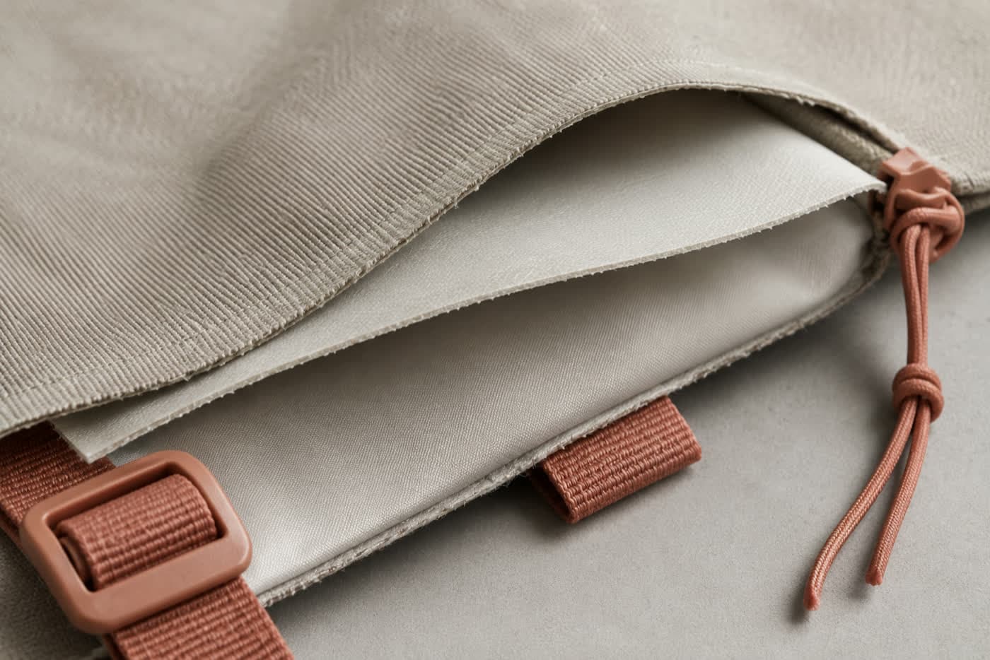 Cross-section of the shell fabric, coating and lining